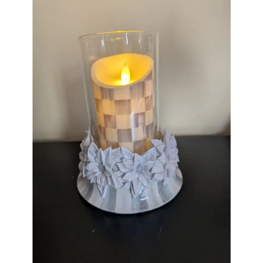 Mackenzie Childs Crystal Palace Sterling Stripe Poinsettia Pillar Candle Holder